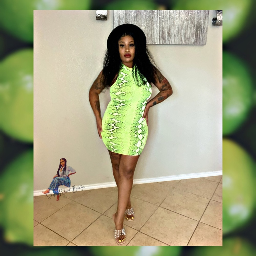 Lime green snake print dress